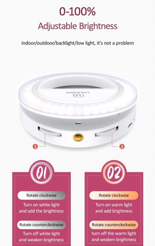 Mini Selfie Ring Light USB chargeable adjustable colour temperature & brightness - Image 8