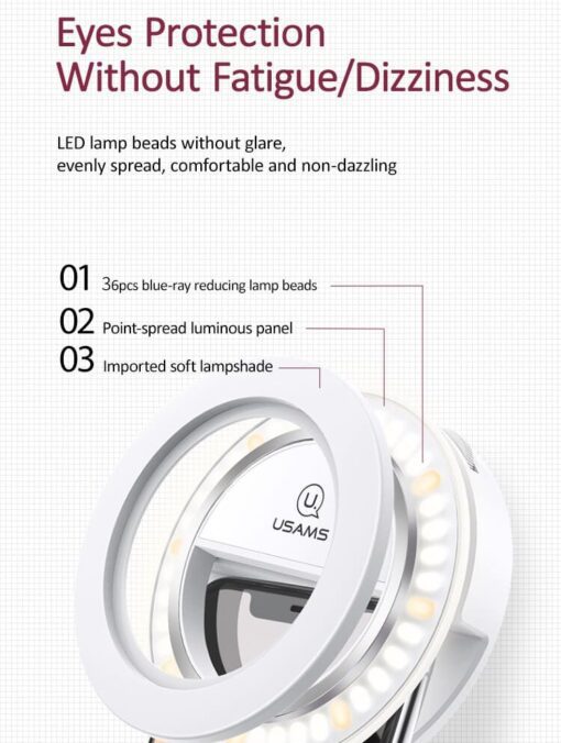Mini Selfie Ring Light USB chargeable adjustable colour temperature & brightness - Image 7